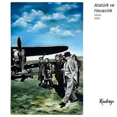 Atatürk ve Havacılık, yağlı boya resim